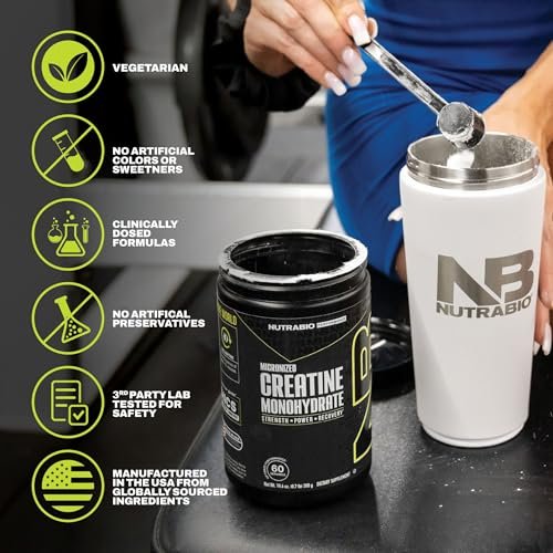 NutraBio Pure Micronized Creatine Monohydrat-Pulver, ungesüßt, 300 g – unterstützt Muskelenergie, Erholung und Kraft – HPLC-getestetes Creatin-Pulver für Männer und Frauen