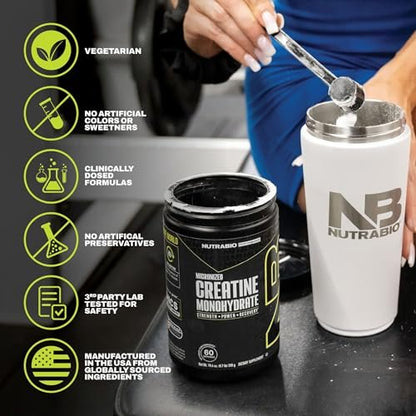 NutraBio Pure Micronized Creatine Monohydrat-Pulver, ungesüßt, 300 g – unterstützt Muskelenergie, Erholung und Kraft – HPLC-getestetes Creatin-Pulver für Männer und Frauen
