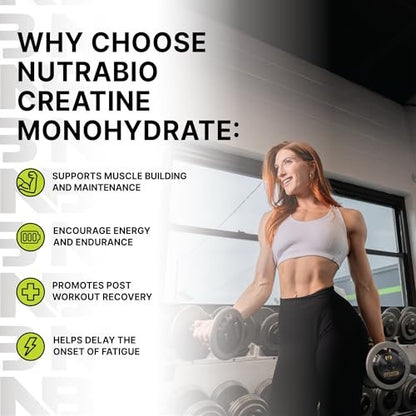 NutraBio Pure Micronized Creatine Monohydrat-Pulver, ungesüßt, 300 g – unterstützt Muskelenergie, Erholung und Kraft – HPLC-getestetes Creatin-Pulver für Männer und Frauen