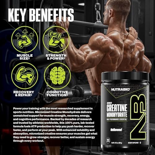 NutraBio Pure Micronized Creatine Monohydrat-Pulver, ungesüßt, 300 g – unterstützt Muskelenergie, Erholung und Kraft – HPLC-getestetes Creatin-Pulver für Männer und Frauen