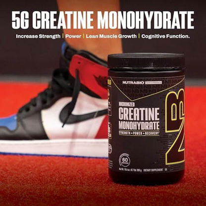 NutraBio Pure Micronized Creatine Monohydrat-Pulver, ungesüßt, 300 g – unterstützt Muskelenergie, Erholung und Kraft – HPLC-getestetes Creatin-Pulver für Männer und Frauen