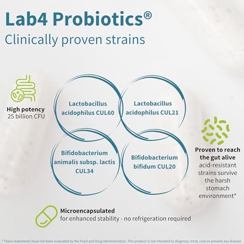 Igennus Probiotika & Präbiotikum 2 in 1, Lactobacillus Acidophilus & Bifidobacterium, Darmgesundheit, lebende Kulturen + Lab4, garantierte 25 Milliarden KBE, für Frauen & Männer, nicht blähend, ohne Gentechnik, 30 Kapseln