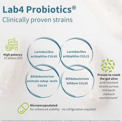 Igennus Probiotika & Präbiotikum 2 in 1, Lactobacillus Acidophilus & Bifidobacterium, Darmgesundheit, lebende Kulturen + Lab4, garantierte 25 Milliarden KBE, für Frauen & Männer, nicht blähend, ohne Gentechnik, 30 Kapseln