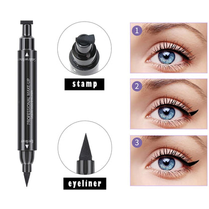 Linble Dual-Ended Black Liquid Eyeliner - 2-in-1 Winged Cat Eye Stamp & Felt-Tip Eyeliner Pen, wasserfest, langanhaltend und wischfest