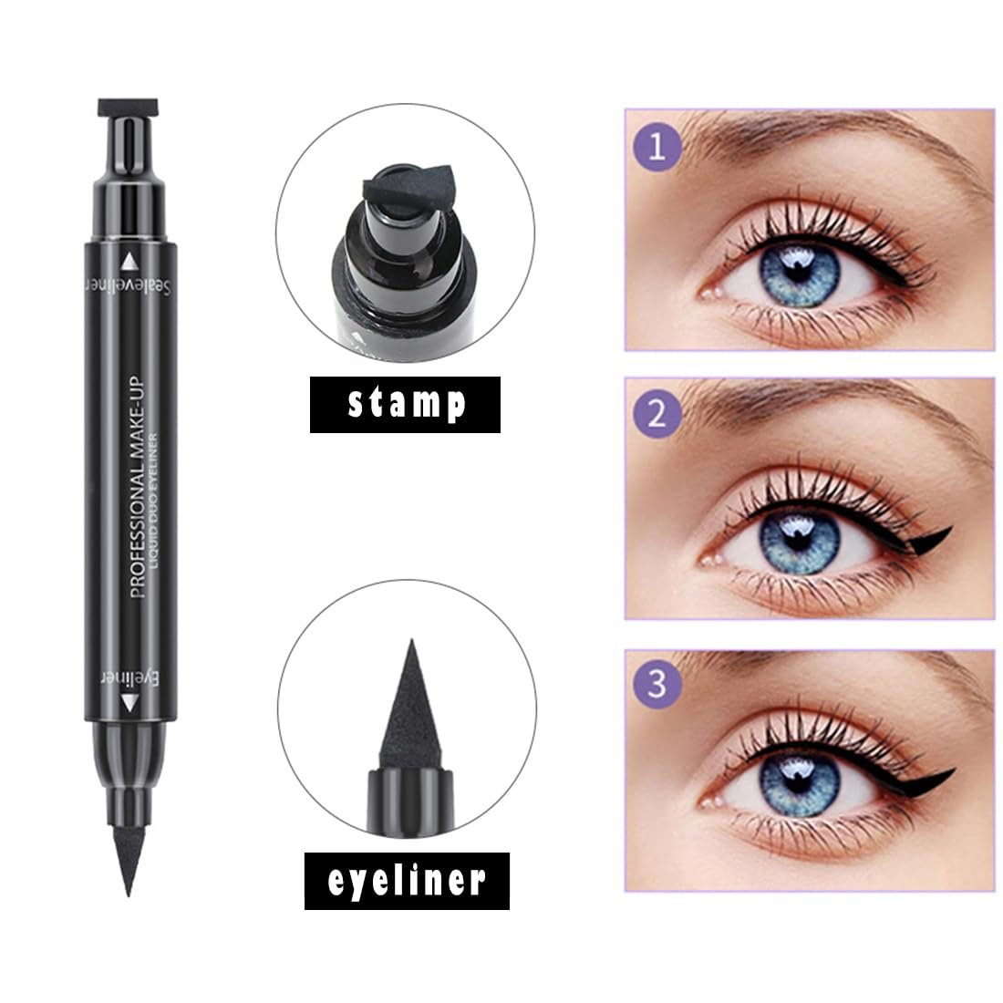 Linble Dual-Ended Black Liquid Eyeliner - 2-in-1 Winged Cat Eye Stamp & Felt-Tip Eyeliner Pen, wasserfest, langanhaltend und wischfest