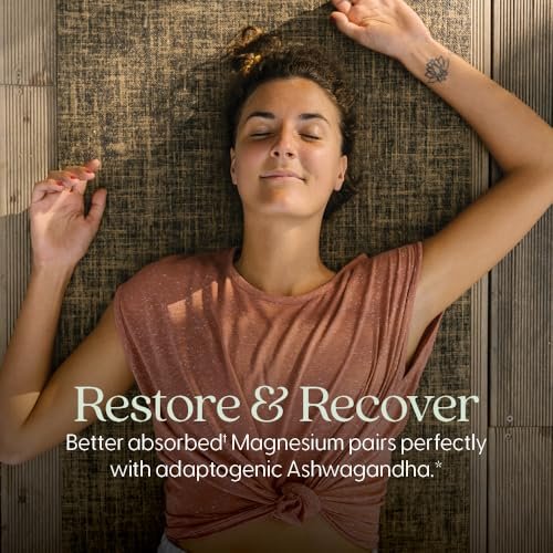 New Chapter Magnesium + Ashwagandha Nahrungsergänzungsmittel, 325 mg mit Magnesiumglycinat für Muskelentspannung & Erholung, Herz-, Nerven- und Knochengesundheit, 2,5-fache Absorption, Nicht-GVO - 60 Kapseln (2 Monate Vorrat)