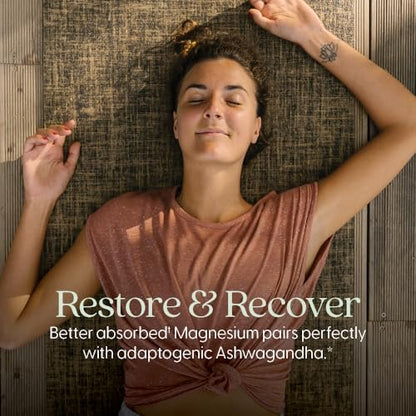 New Chapter Magnesium + Ashwagandha Nahrungsergänzungsmittel, 325 mg mit Magnesiumglycinat für Muskelentspannung & Erholung, Herz-, Nerven- und Knochengesundheit, 2,5-fache Absorption, Nicht-GVO - 60 Kapseln (2 Monate Vorrat)