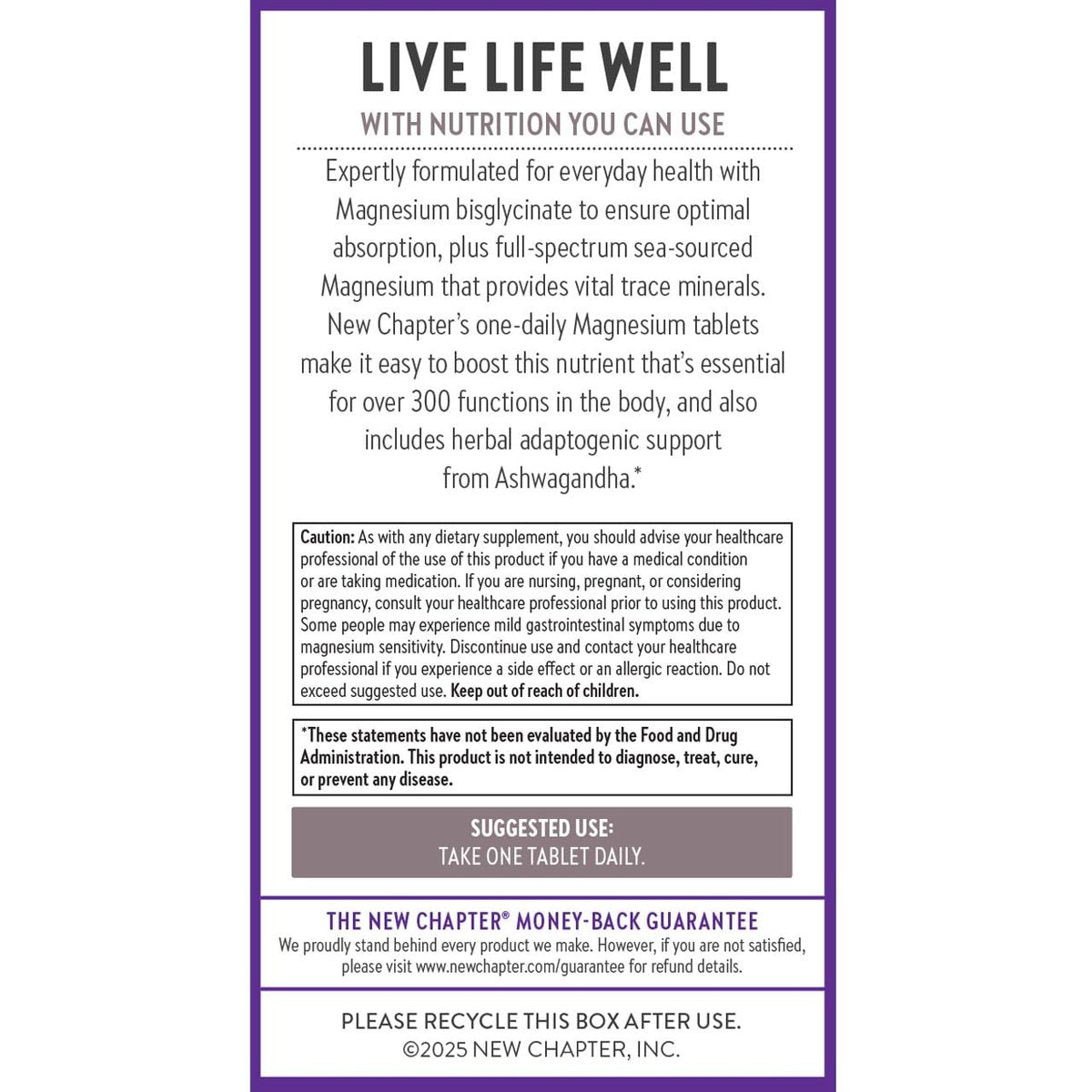 New Chapter Magnesium + Ashwagandha Nahrungsergänzungsmittel, 325 mg mit Magnesiumglycinat für Muskelentspannung & Erholung, Herz-, Nerven- und Knochengesundheit, 2,5-fache Absorption, Nicht-GVO - 60 Kapseln (2 Monate Vorrat)