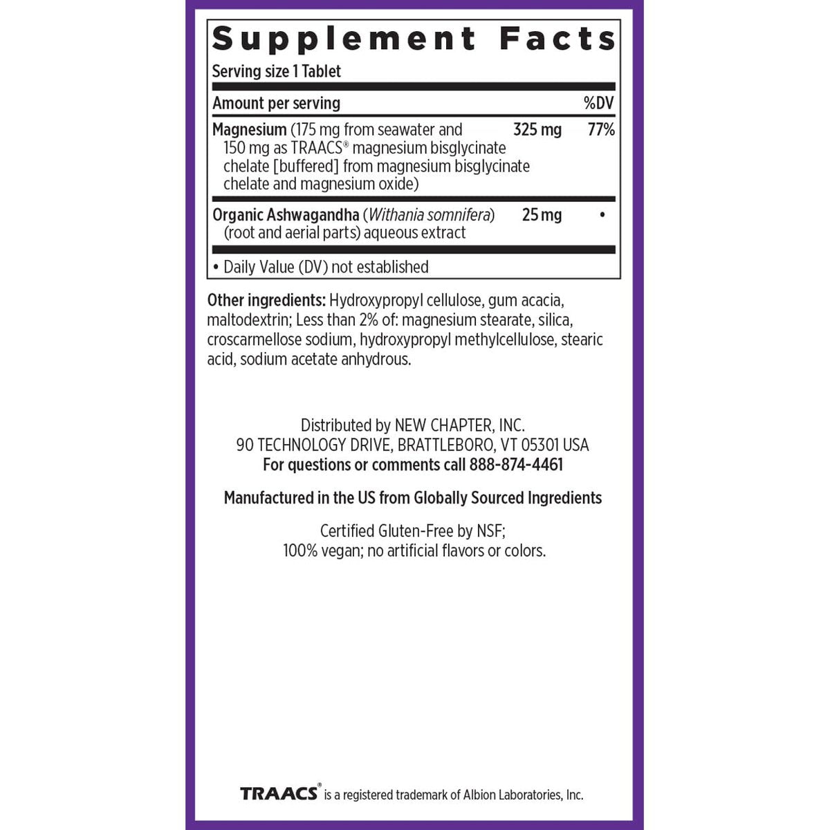 New Chapter Magnesium + Ashwagandha Nahrungsergänzungsmittel, 325 mg mit Magnesiumglycinat für Muskelentspannung & Erholung, Herz-, Nerven- und Knochengesundheit, 2,5-fache Absorption, Nicht-GVO - 60 Kapseln (2 Monate Vorrat)