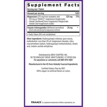 New Chapter Magnesium + Ashwagandha Nahrungsergänzungsmittel, 325 mg mit Magnesiumglycinat für Muskelentspannung & Erholung, Herz-, Nerven- und Knochengesundheit, 2,5-fache Absorption, Nicht-GVO - 60 Kapseln (2 Monate Vorrat)