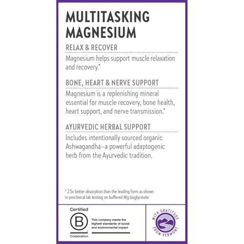 New Chapter Magnesium + Ashwagandha Nahrungsergänzungsmittel, 325 mg mit Magnesiumglycinat für Muskelentspannung & Erholung, Herz-, Nerven- und Knochengesundheit, 2,5-fache Absorption, Nicht-GVO - 60 Kapseln (2 Monate Vorrat)