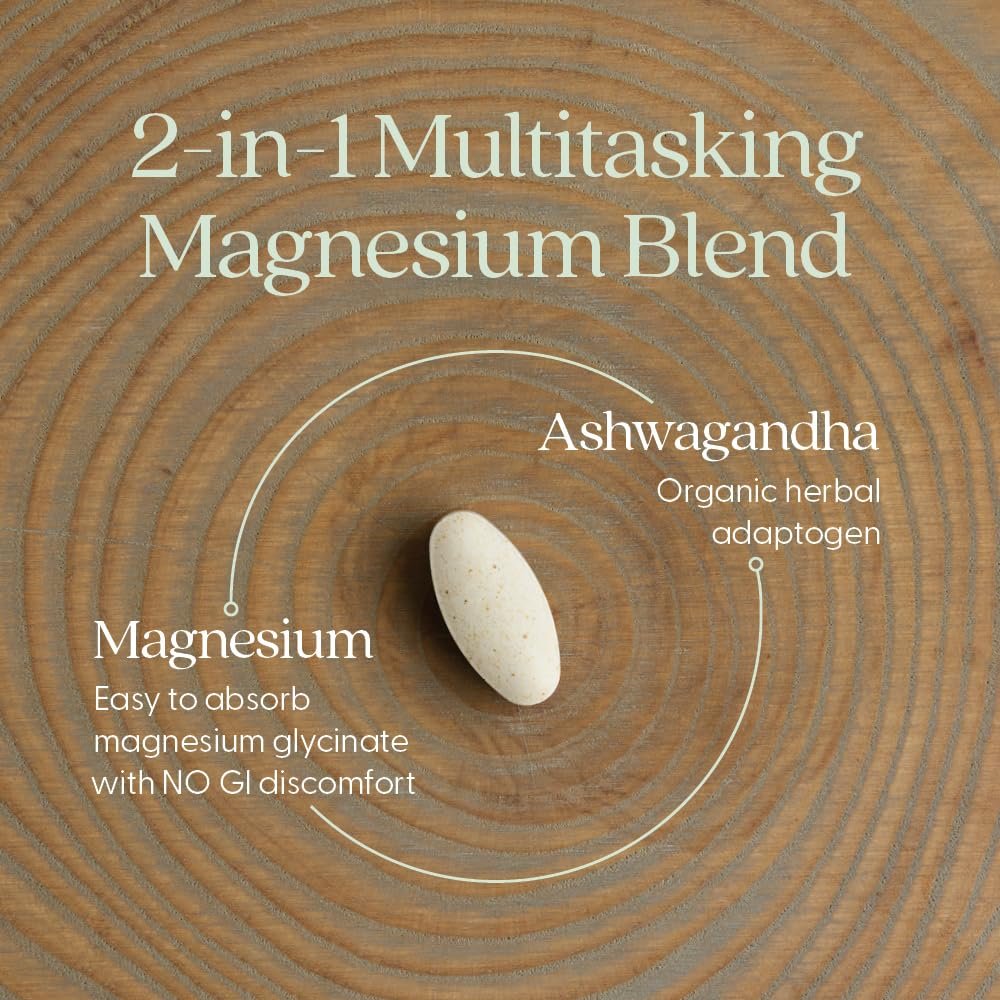 New Chapter Magnesium + Ashwagandha Nahrungsergänzungsmittel, 325 mg mit Magnesiumglycinat für Muskelentspannung & Erholung, Herz-, Nerven- und Knochengesundheit, 2,5-fache Absorption, Nicht-GVO - 60 Kapseln (2 Monate Vorrat)