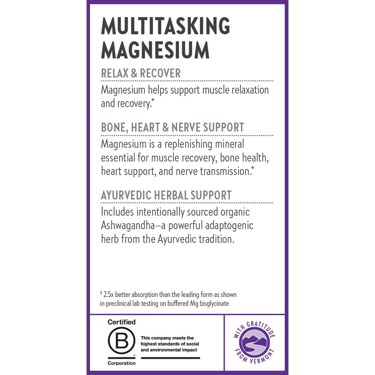 New Chapter Magnesium + Ashwagandha Nahrungsergänzungsmittel, 325 mg mit Magnesiumglycinat für Muskelentspannung & Erholung, Herz-, Nerven- und Knochengesundheit, 2,5-fache Absorption, Nicht-GVO - 60 Kapseln (2 Monate Vorrat)