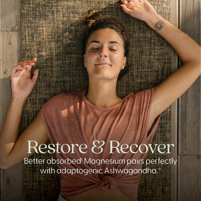 New Chapter Magnesium + Ashwagandha Nahrungsergänzungsmittel, 325 mg mit Magnesiumglycinat für Muskelentspannung & Erholung, Herz-, Nerven- und Knochengesundheit, 2,5-fache Absorption, Nicht-GVO - 60 Kapseln (2 Monate Vorrat)