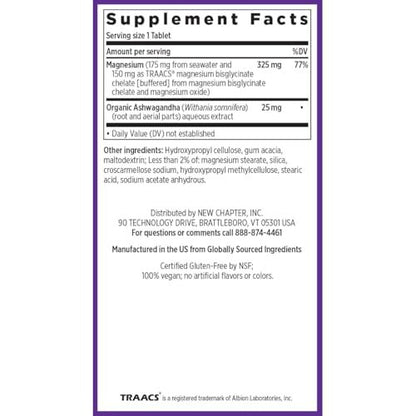 New Chapter Magnesium + Ashwagandha Nahrungsergänzungsmittel, 325 mg mit Magnesiumglycinat für Muskelentspannung & Erholung, Herz-, Nerven- und Knochengesundheit, 2,5-fache Absorption, Nicht-GVO - 60 Kapseln (2 Monate Vorrat)