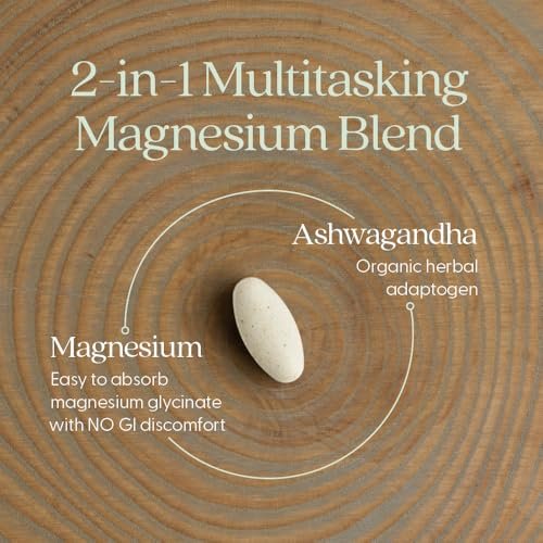 New Chapter Magnesium + Ashwagandha Nahrungsergänzungsmittel, 325 mg mit Magnesiumglycinat für Muskelentspannung & Erholung, Herz-, Nerven- und Knochengesundheit, 2,5-fache Absorption, Nicht-GVO - 60 Kapseln (2 Monate Vorrat)