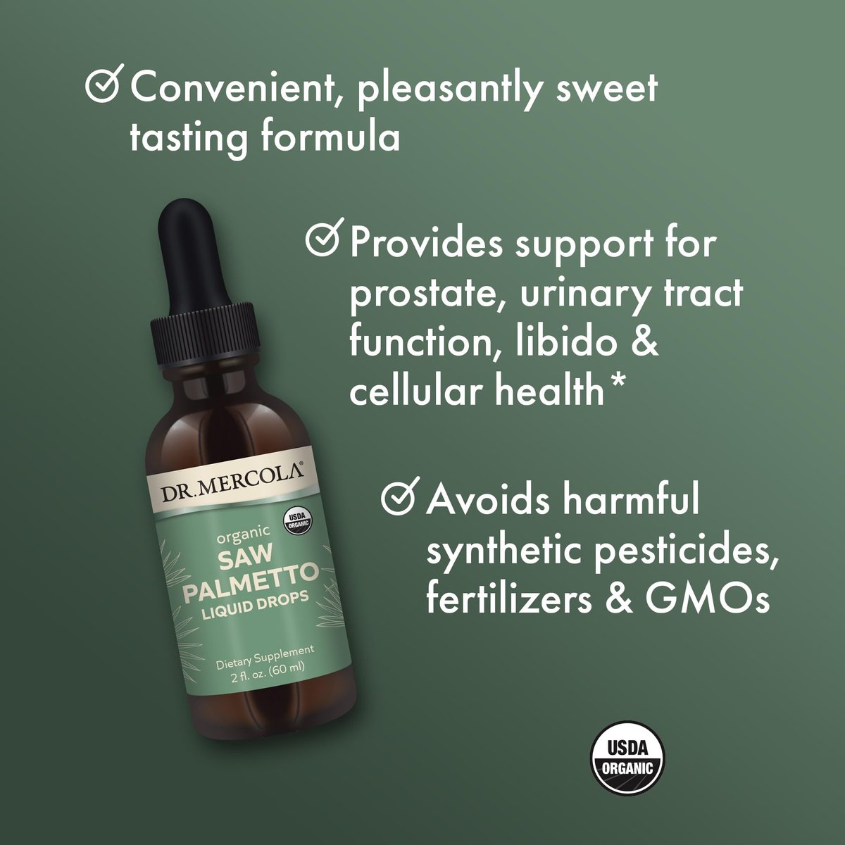 Dr. Mercola Sägepalmen-Tropfen, Bio, 60 ml – Unterstützt normale Entgiftungsprozesse, USDA Organic, Nicht-GMO