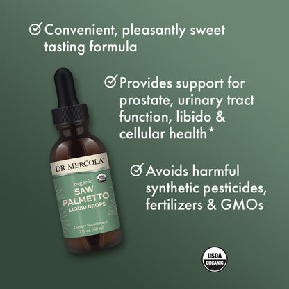 Dr. Mercola Sägepalmen-Tropfen, Bio, 60 ml – Unterstützt normale Entgiftungsprozesse, USDA Organic, Nicht-GMO