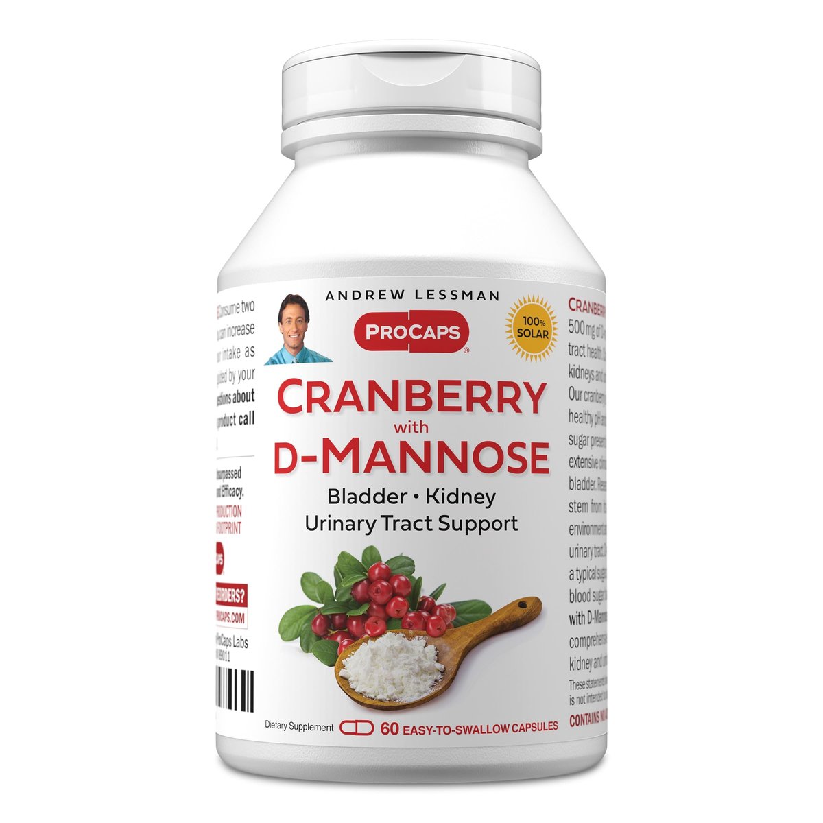 ANDREW LESSMAN Cranberry mit D-Mannose – 60 Kapseln – Unterstützt Blasen-, Nieren- und Harntraktgesundheit – Hochpotenter standardisierter Cranberry-Konzentrat und D-Mannose – Leicht zu schluckende Kapseln