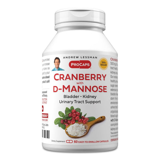 ANDREW LESSMAN Cranberry mit D-Mannose – 60 Kapseln – Unterstützt Blasen-, Nieren- und Harntraktgesundheit – Hochpotenter standardisierter Cranberry-Konzentrat und D-Mannose – Leicht zu schluckende Kapseln