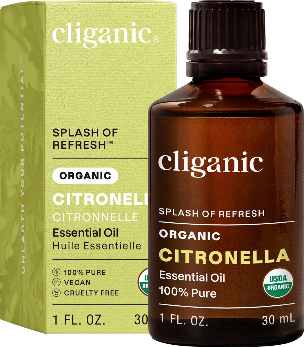 Cliganic Bio Citronella Öl - 100% Reines Naturöl für Aromatherapie Diffuser | Non-GMO Verifiziert