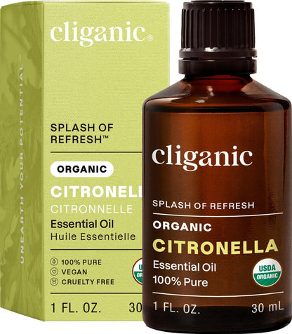 Cliganic Bio Citronella Öl - 100% Reines Naturöl für Aromatherapie Diffuser | Non-GMO Verifiziert