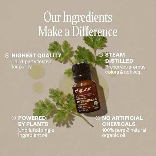 Cliganic Bio Citronella Öl - 100% Reines Naturöl für Aromatherapie Diffuser | Non-GMO Verifiziert