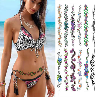 Sexy Flower Bauchnabel Tattoos 12 Blätter Lange Bauch Taille Rücken Wasserfest Temporäre Tattoos Falsche Körperkunst Aufkleber für Frauen
