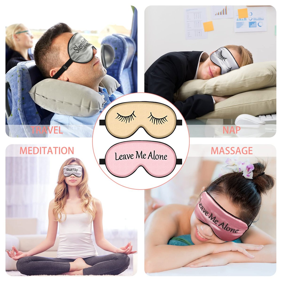 8-teiliges lustiges Schlafmasken-Set aus Seide – Verstellbare Schlafbrille für erholsamen Schlaf, Reisen, Nickerchen, Meditation (Elegante Farben)