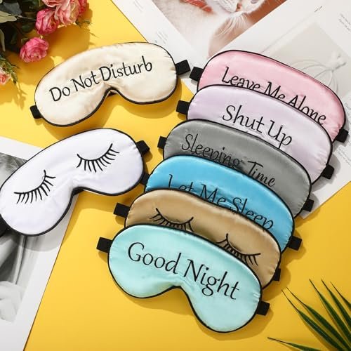 8-teiliges lustiges Schlafmasken-Set aus Seide – Verstellbare Schlafbrille für erholsamen Schlaf, Reisen, Nickerchen, Meditation (Elegante Farben)