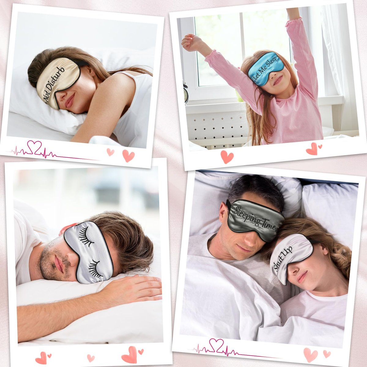8-teiliges lustiges Schlafmasken-Set aus Seide – Verstellbare Schlafbrille für erholsamen Schlaf, Reisen, Nickerchen, Meditation (Elegante Farben)