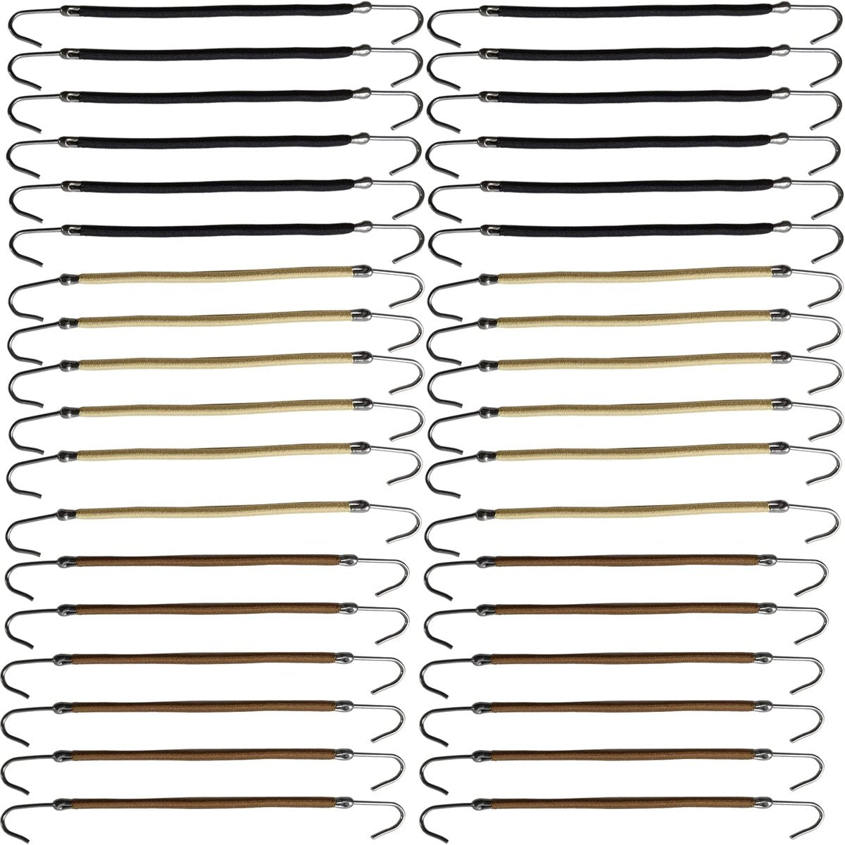 NSBELL 36-teiliges Set elastische Haken-Haargummis für Pferdeschwanz – Schwarz, Kaffee und Apricot