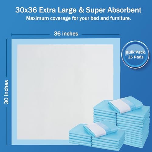 SOFYFINE Bettunterlagen mit Klebestreifen 30x36 Zoll, verstärkte Einweg-Inkontinenzunterlagen für Erwachsene, schwere Saugfähigkeit, wasserdicht, XL Extra Large, 25 Stück