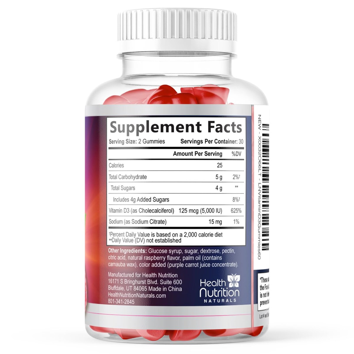 Vitamin D3 Gummis 125 mcg (5000 IE) pro Portion - 3-fache Stärke Immununterstützung & Knochenunterstützung, Vitamin-D-Gummi-Nahrungsergänzungsmittel, Nature's Berry D Vitaminpräparat, Himbeergeschmack - 60 Gummis
