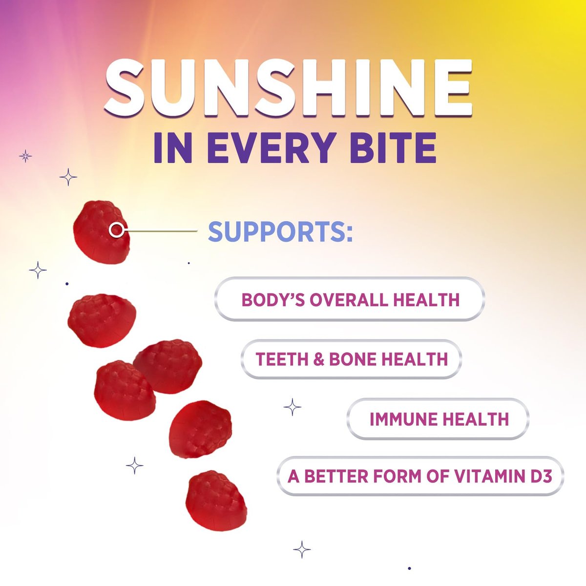 Vitamin D3 Gummis 125 mcg (5000 IE) pro Portion - 3-fache Stärke Immununterstützung & Knochenunterstützung, Vitamin-D-Gummi-Nahrungsergänzungsmittel, Nature's Berry D Vitaminpräparat, Himbeergeschmack - 60 Gummis