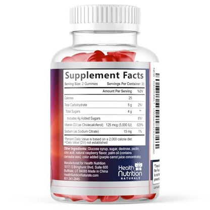 Vitamin D3 Gummis 125 mcg (5000 IE) pro Portion - 3-fache Stärke Immununterstützung & Knochenstärkung, Vitamin D Gummy Nahrungsergänzungsmittel, Nature's Berry D Vitaminpräparat, Himbeergeschmack - 120 Gummis