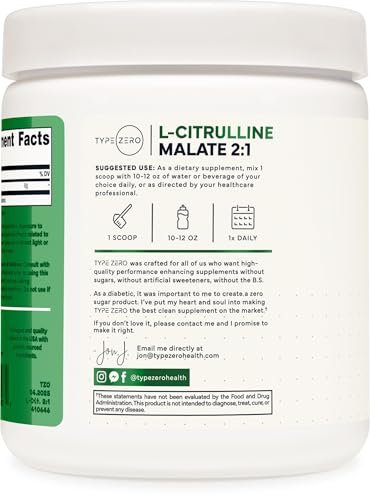 Type Zero L-Citrullin-Malat-Pulver 2:1 6X (300g | 6000 mg pro Portion | ungewürzt) – Ultra-reines L-Citrullin, Stickstoffmonoxid-Booster, Pre-Workout – Vasodilatator-Supplement