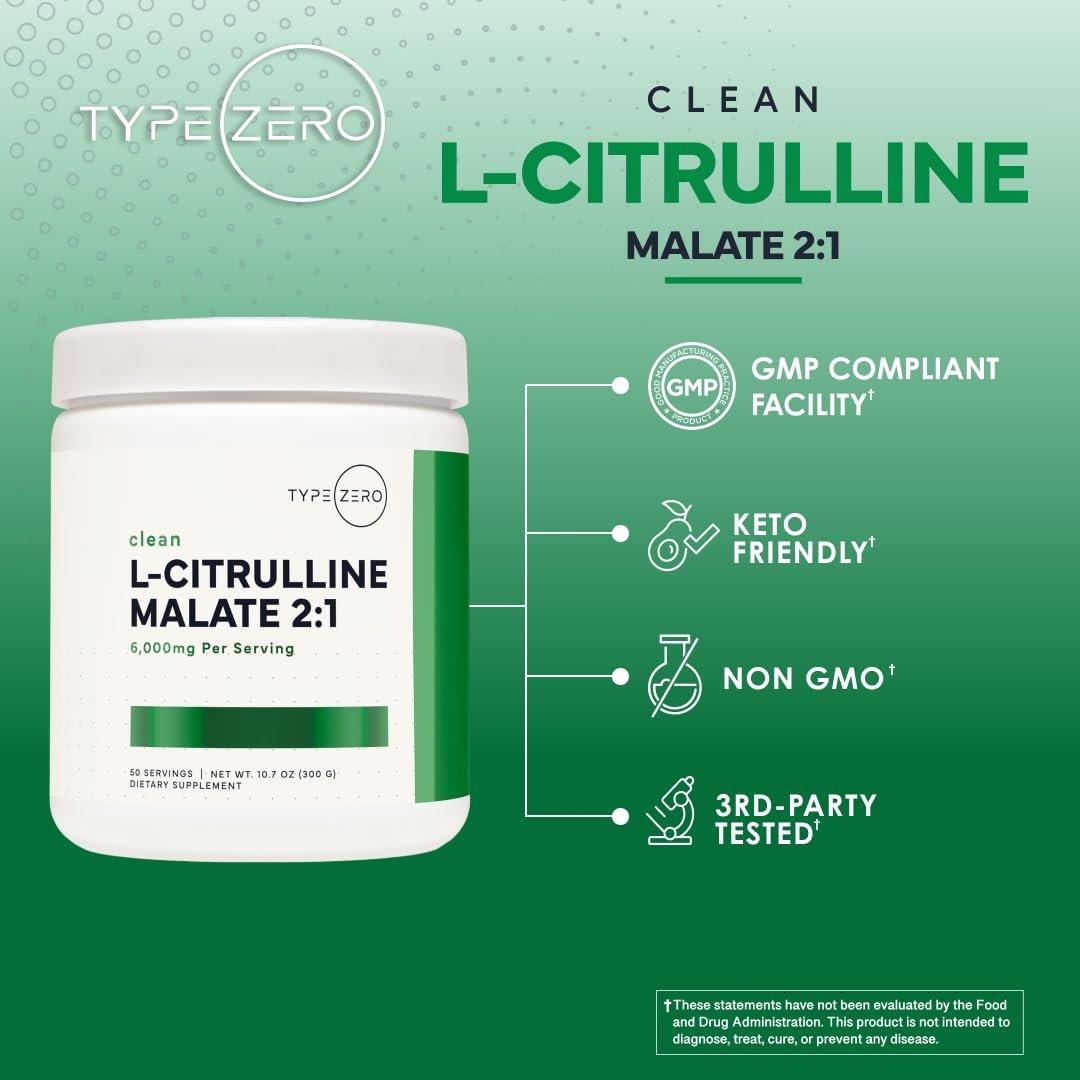 Type Zero L-Citrullin-Malat-Pulver 2:1 6X (300g | 6000 mg pro Portion | ungewürzt) – Ultra-reines L-Citrullin, Stickstoffmonoxid-Booster, Pre-Workout – Vasodilatator-Supplement