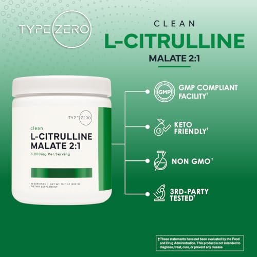 Type Zero L-Citrullin-Malat-Pulver 2:1 6X (300g | 6000 mg pro Portion | ungewürzt) – Ultra-reines L-Citrullin, Stickstoffmonoxid-Booster, Pre-Workout – Vasodilatator-Supplement