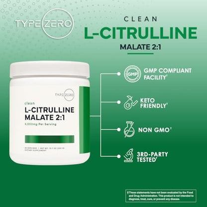 Type Zero L-Citrullin-Malat-Pulver 2:1 6X (300g | 6000 mg pro Portion | ungewürzt) – Ultra-reines L-Citrullin, Stickstoffmonoxid-Booster, Pre-Workout – Vasodilatator-Supplement