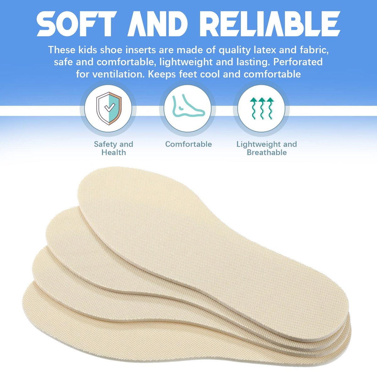 Eurzom 2 Paar Kindereinlagen – Memory-Schaum-Sohlen, waschbar, atmungsaktiv, beige