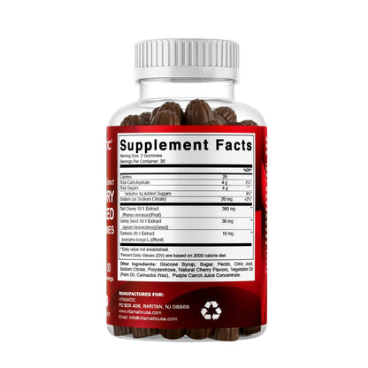 Vitamatic Sauerkirsch (360 mg) mit Selleriesamen (30 mg) 10:1 Extrakt & Kurkuma 20:1 Extrakt (10 mg) - (pro Portion/2 Gummis) - 60 Gummis (2er-Pack)