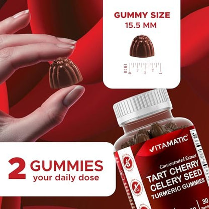 Vitamatic Sauerkirsch (360 mg) mit Selleriesamen (30 mg) 10:1 Extrakt & Kurkuma 20:1 Extrakt (10 mg) - (pro Portion/2 Gummis) - 60 Gummis (2er-Pack)