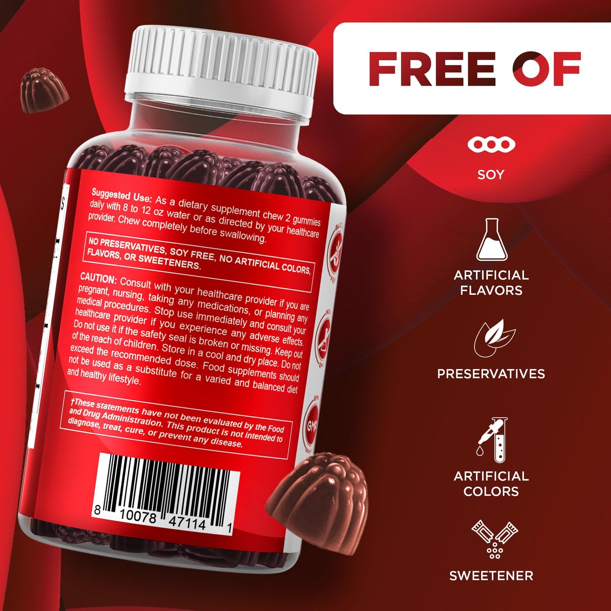 Vitamatic Cranberry Gummies mit D-Mannose, Probiotika, Vitamin C – Pflanzlicher Extrakt – Vegan, Nicht-GVO – 60 Stück