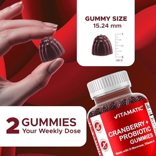 Vitamatic Cranberry Gummies mit D-Mannose, Probiotika, Vitamin C – Pflanzlicher Extrakt – Vegan, Nicht-GVO – 60 Stück
