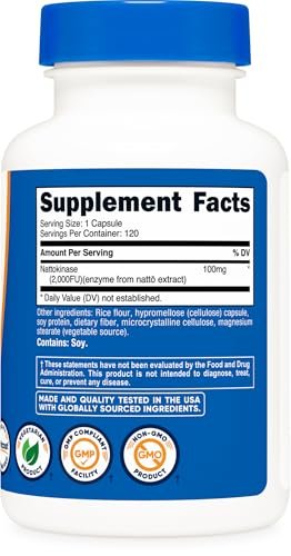 Nutricost Nattokinase 2.000FU, 120 Kapseln – Glutenfrei, Nicht-GVO, Vegetariergeeignet