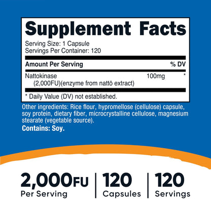 Nutricost Nattokinase 2.000FU, 120 Kapseln – Glutenfrei, Nicht-GVO, Vegetariergeeignet