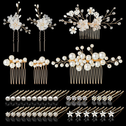 40-teiliger Braut-Haarschmuck: Dekorative Blumen-Haarnadeln mit Perlen und Kristallen – Gold & Weiß für Hochzeiten und besondere Anlässe