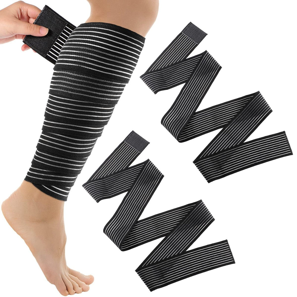 Syhood Kompressionsbandagen für Beine, Elastische Kälte-Kompressionshülse Knöchelstütze, Verstellbare Plusgröße für Männer und Frauen zur Stabilisierung von Bändern, Gelenkschmerzen, Sport (2 Stück, 180 cm)