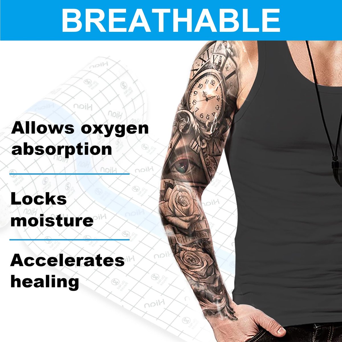 Hion Tattoo-Nachsorge-Wasserdichte Bandage – Transparente Folie 4 Zoll x 11 Yard, Zweite Haut für Schwimmen und Duschen